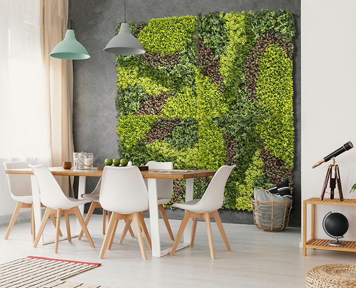 Un jardín vertical sintético para ambientes de interior o exterior 